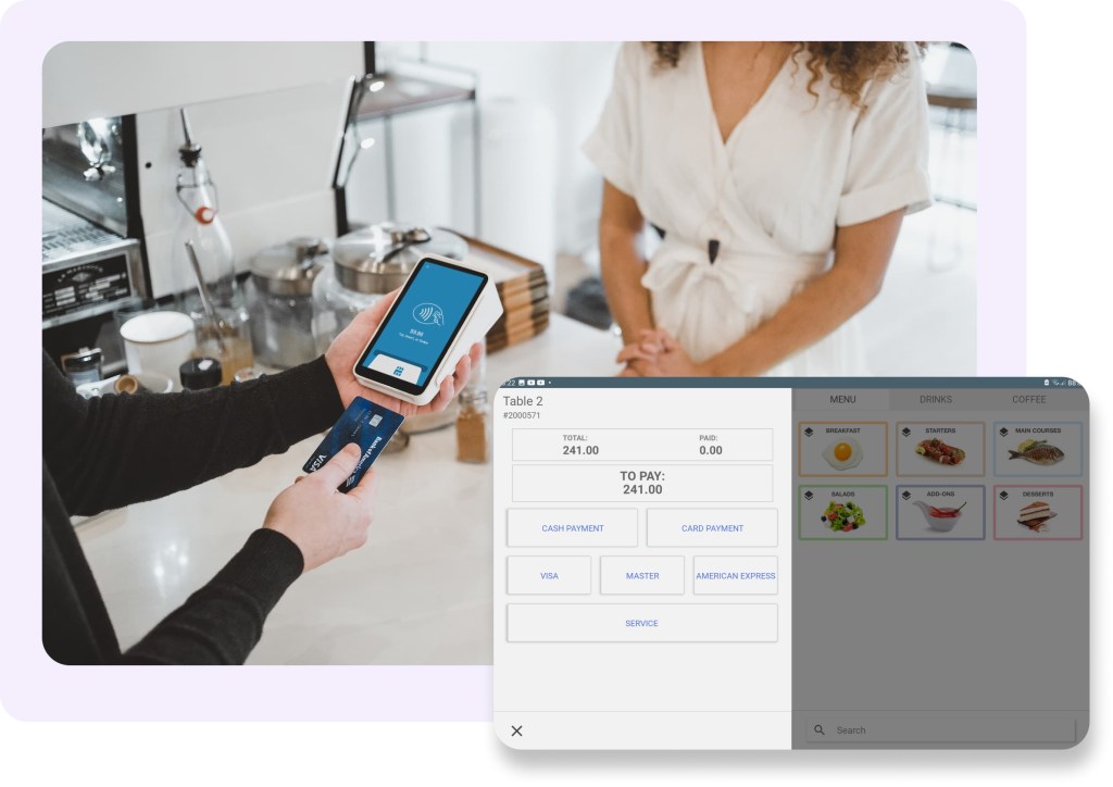 Customer paying with a card machine connected to CompuCash POS