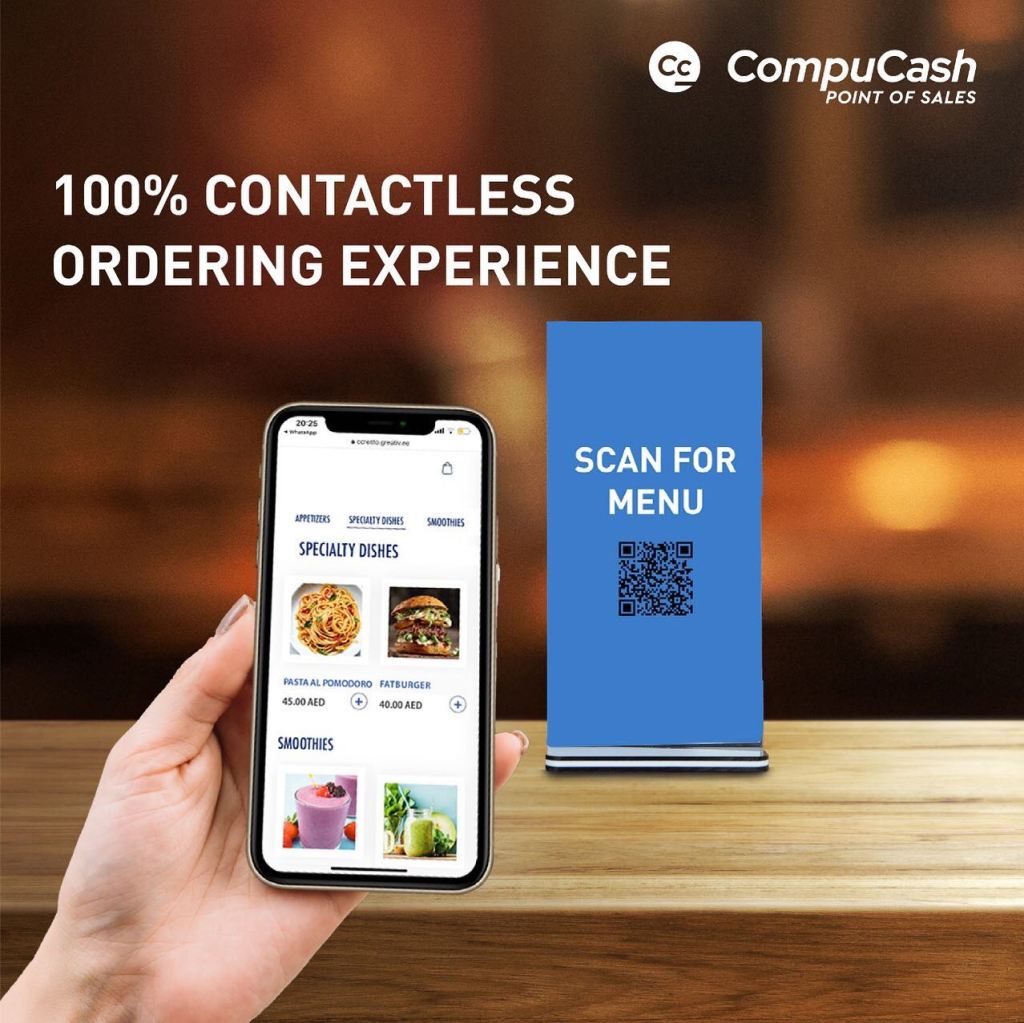 Customer scanning a QR digital menu at a restaurant table