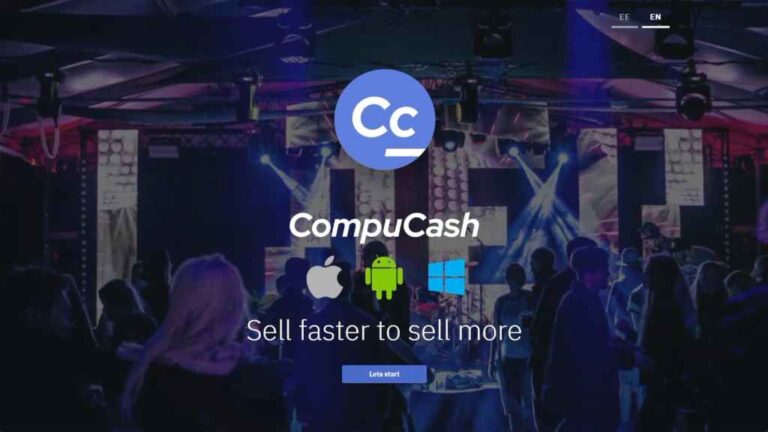 CompuCash cloud POS dashboard accessed from a laptop