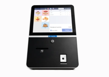 CompuCash self-service kiosk with touchscreen, receipt outlet and barcode reader