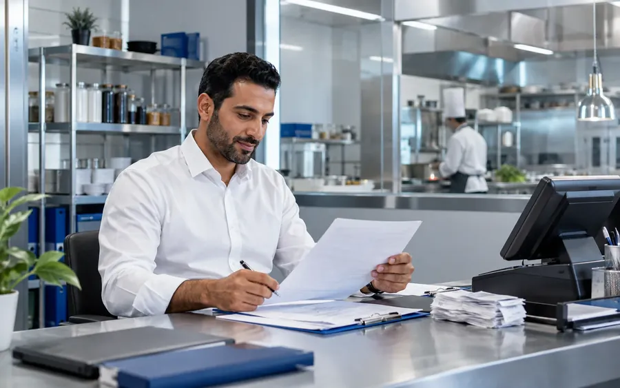Hands reviewing supplier invoices and receipts