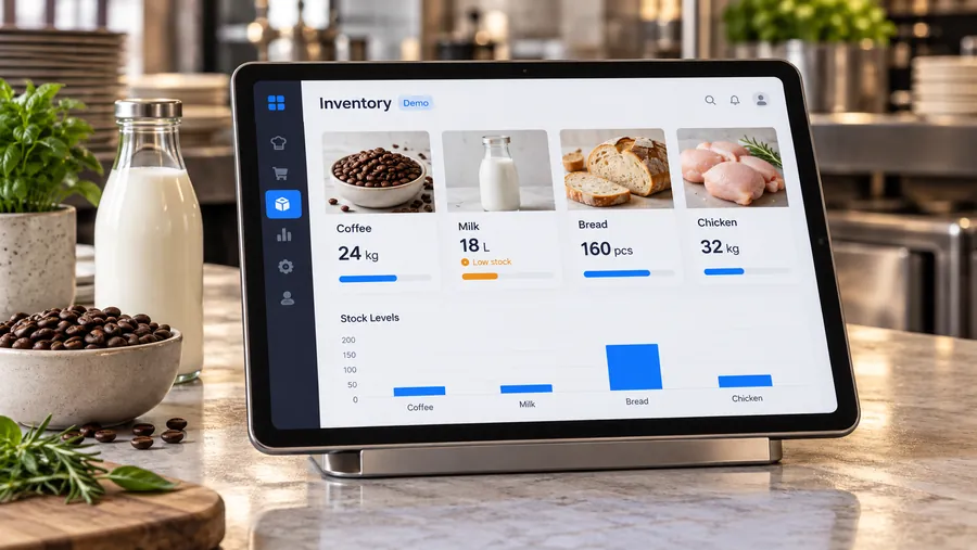 Modern inventory product visualization with illustrative interface and demo data.